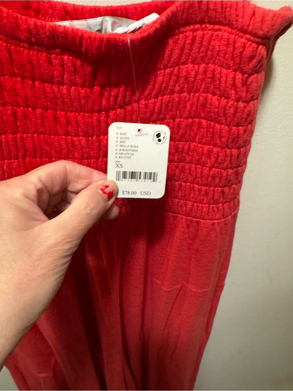 Free People Red Smocked jumpsuit